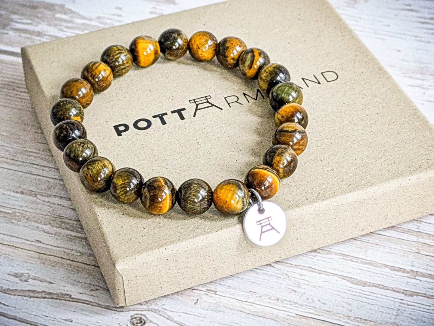 Ruhrgebiet Armband "Zeche", "Schlägel & Eisen" mit Edelsteinperlen braunes Tigerauge Art. Nr. 1053