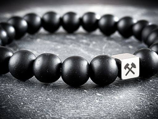 Ruhrgebiet Armband mit matt schwarzen Achatperlen & Edelstahlwürfel Art. Nr. 1156