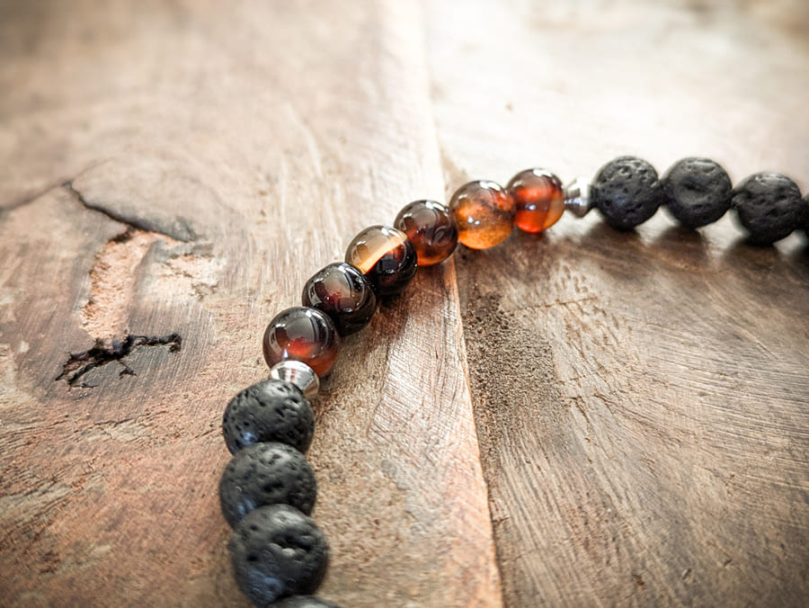 Ruhrgebiet Herren Armband "Glück auf" mit braunem Tigerauge und Lavaperlen Art. Nr. 1046