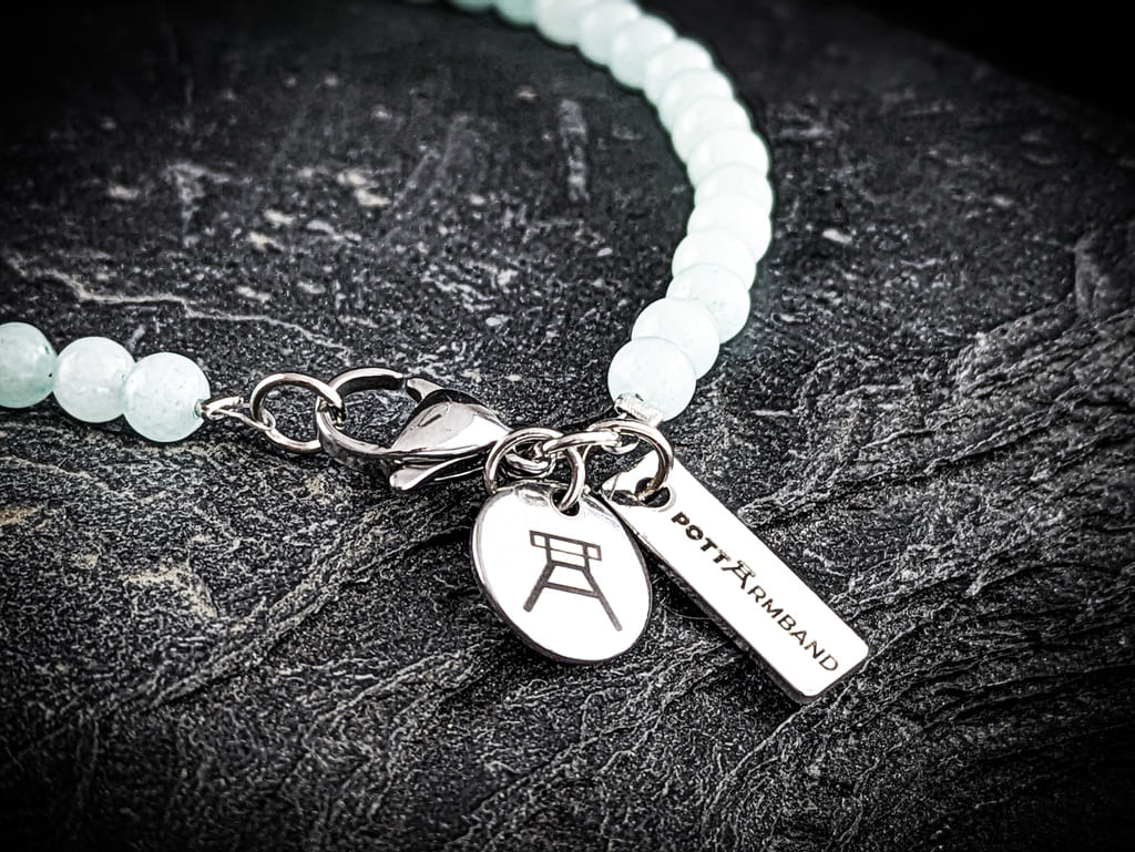 Ruhrgebiet Armband "Zeche", "Schlägel & Eisen" Hellgrüne Calcedonperlen Art. Nr. 1103