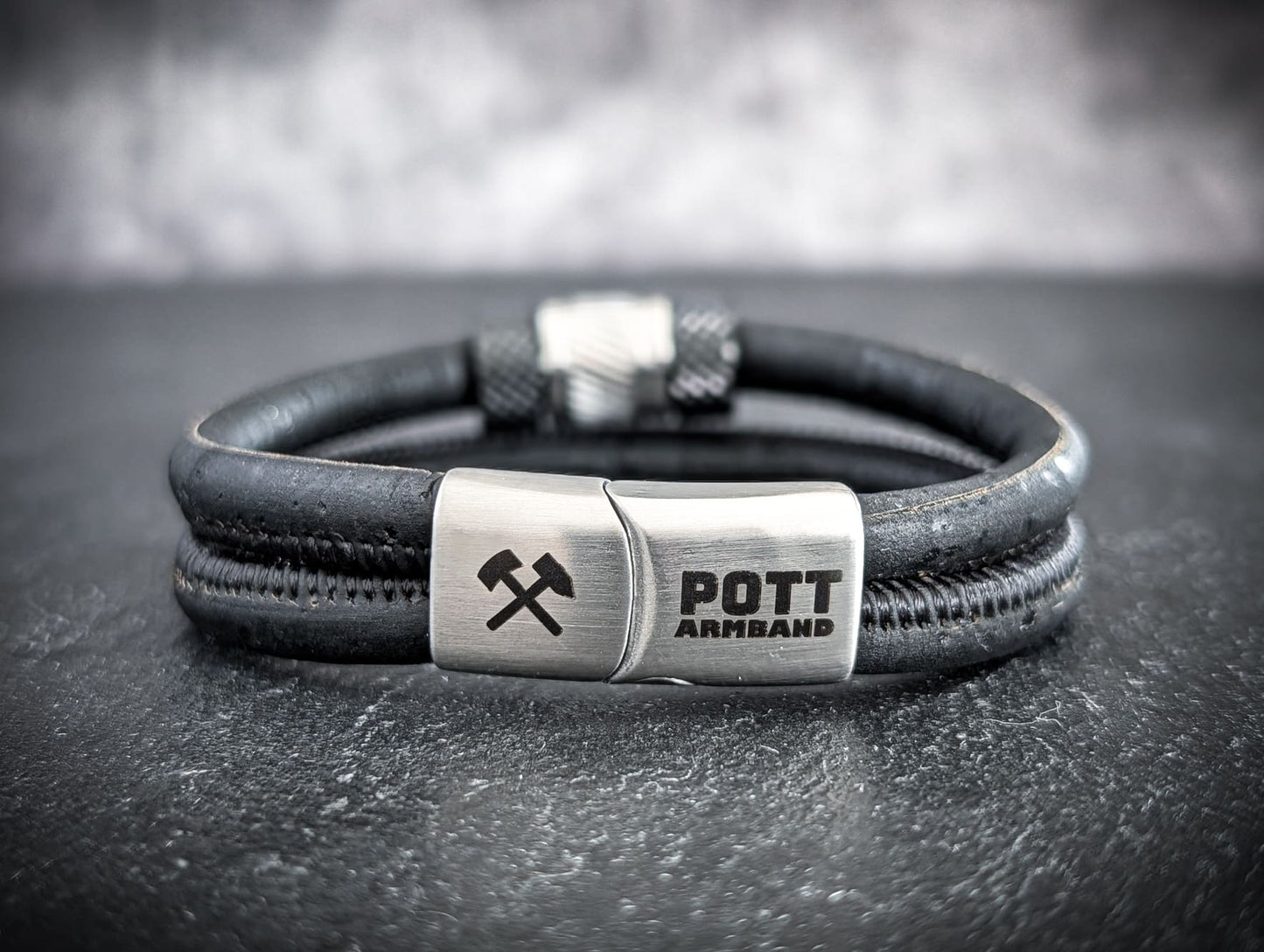 PottArmband Neue Hoffnung – Korkarmband mit silberfarbenem Edelstahl-Magnetverschluss und Schiebern Art.Nr. 1406