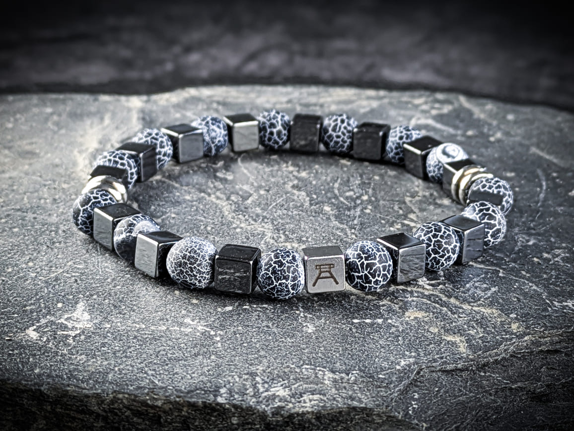 Ruhrgebiet Armband "Zeche", "Schlägel & Eisen" Achatperlen schwarz/ blau Art. Nr. 1090