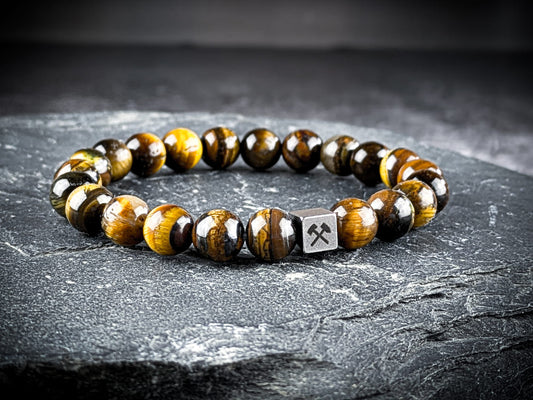 Ruhrgebiet Armband mit braunen Tigerauge Perlen & Edelstahlwürfel Art. Nr. 1152
