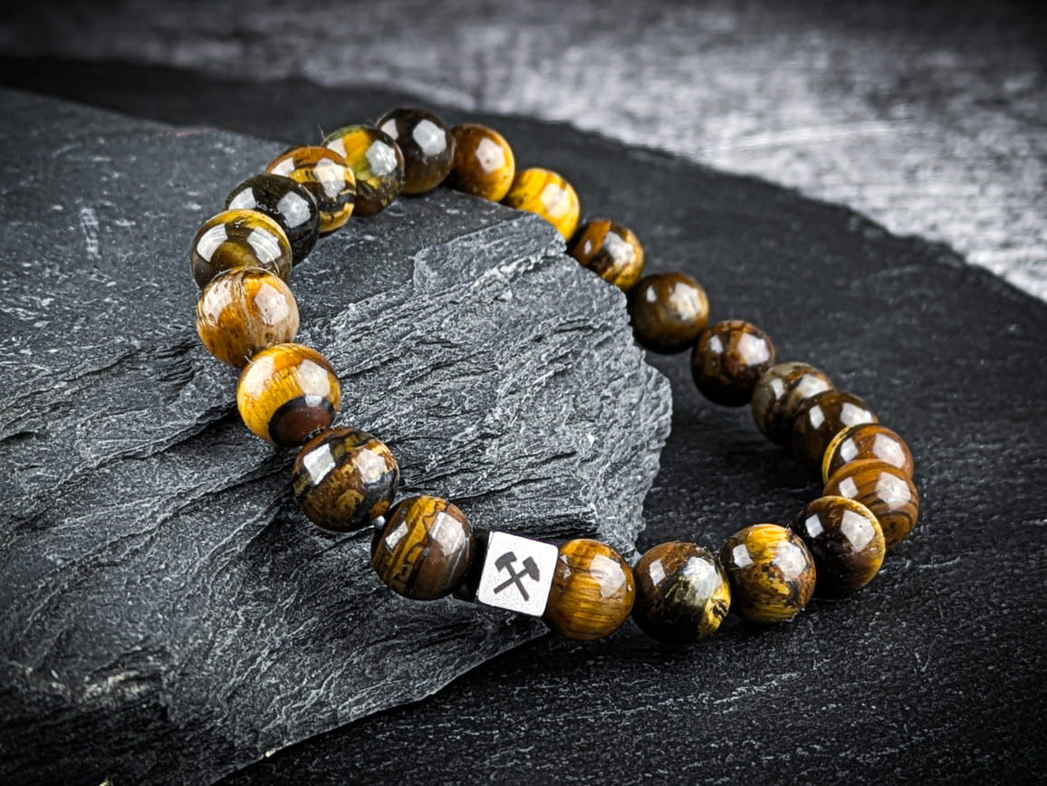 Ruhrgebiet Armband mit braunen Tigerauge Perlen & Edelstahlwürfel Art. Nr. 1152