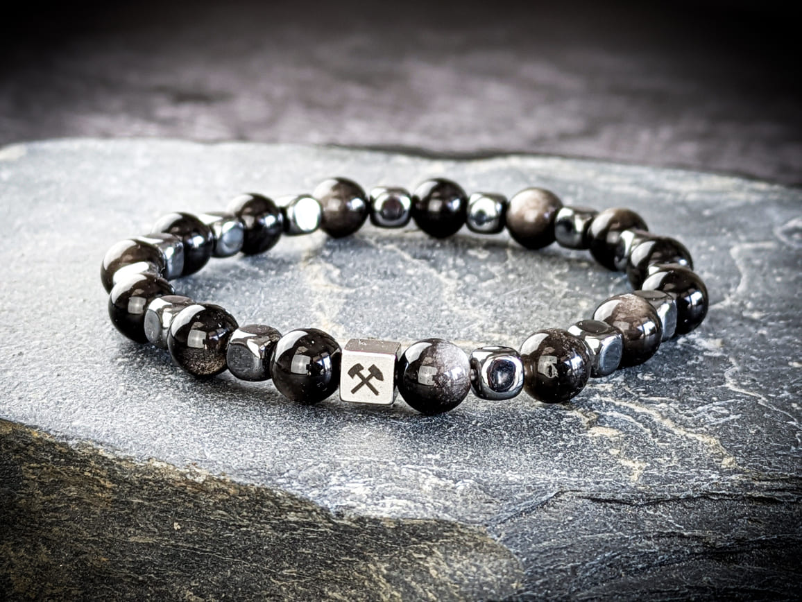 Ruhrgebiet Herren Armband mit Edelsteinperlen Obsidian & Hämatit Art. Nr. 1077