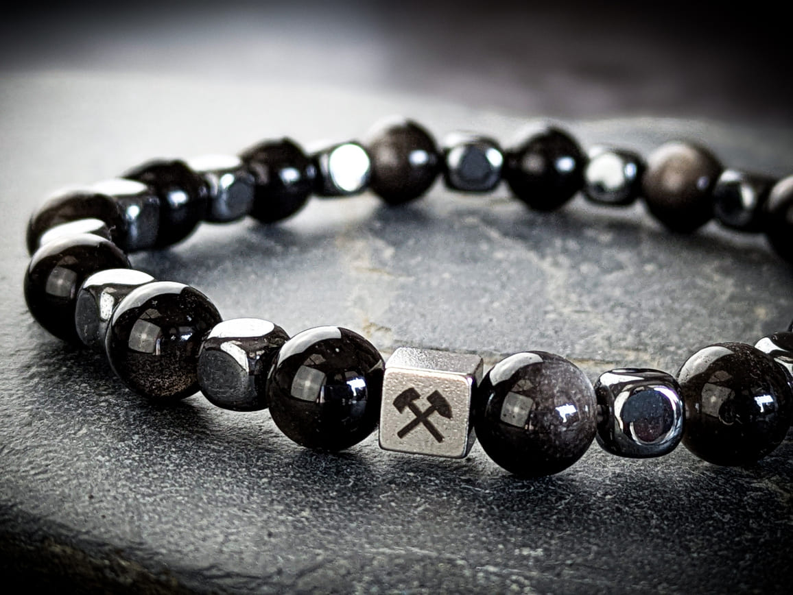 Ruhrgebiet Herren Armband mit Edelsteinperlen Obsidian & Hämatit Art. Nr. 1077