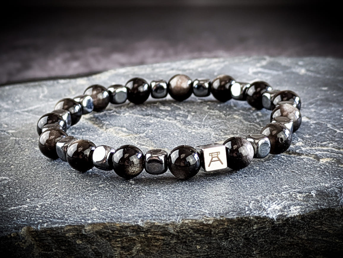 Ruhrgebiet Herren Armband mit Edelsteinperlen Obsidian & Hämatit Art. Nr. 1077