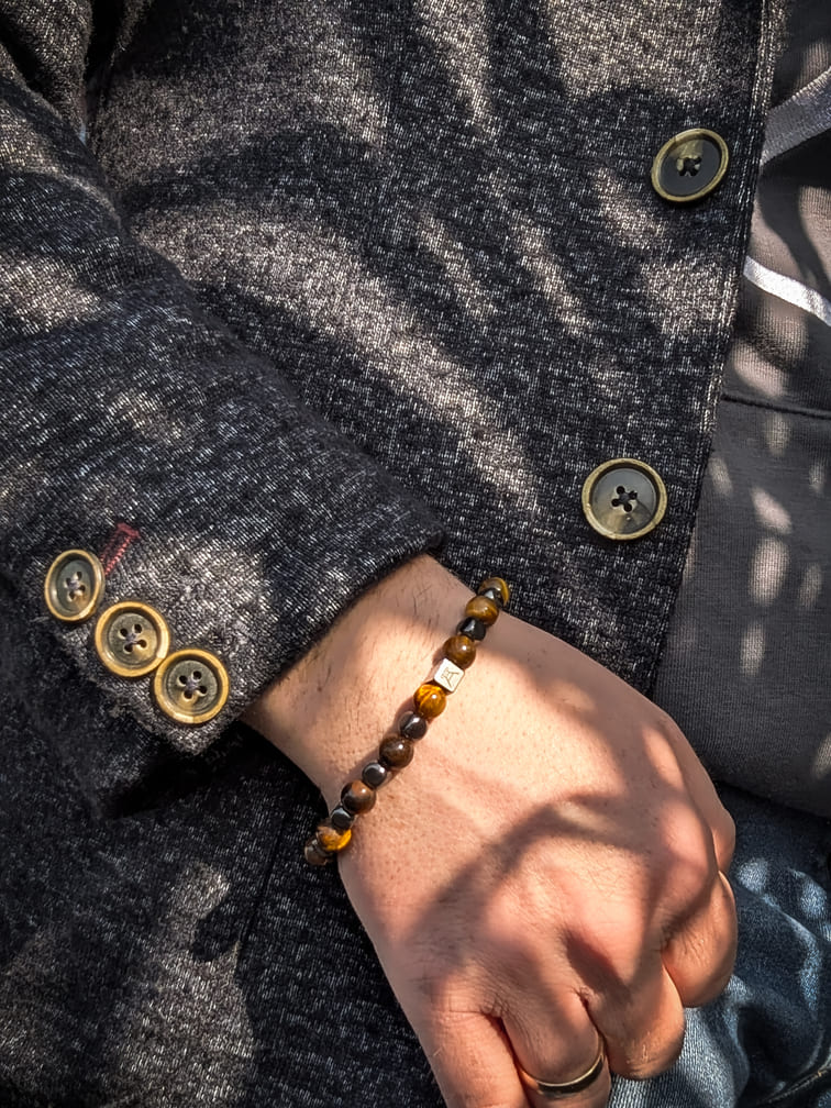 Ruhrgebiet Herren Armband mit Edelsteinperlen Tigerauge & Hämatitwürfel Art. Nr. 1079