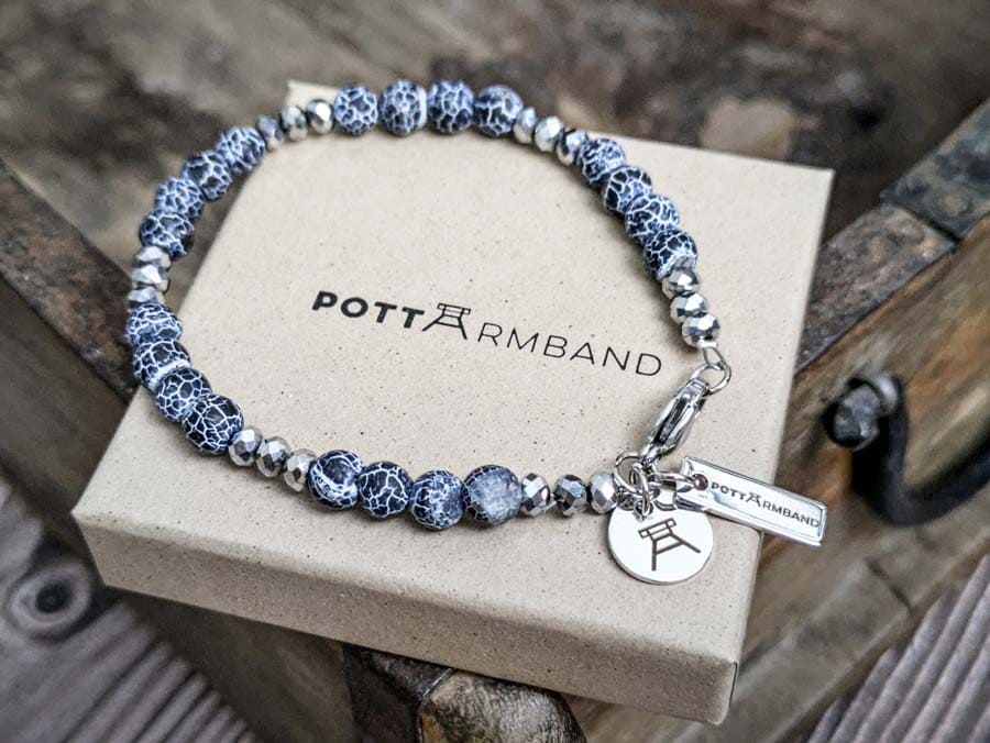 Ruhrgebiet Armband "Zeche", "Schlägel & Eisen" Achatperlen schwarz Art. Nr. 1031