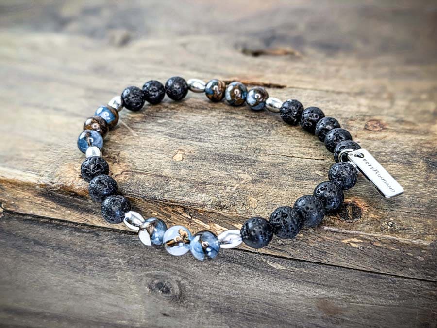 Ruhrgebiet Herren Armband mit Edelsteinperlen aus Mosaik Quarz und Lavastein Art. Nr. 1055