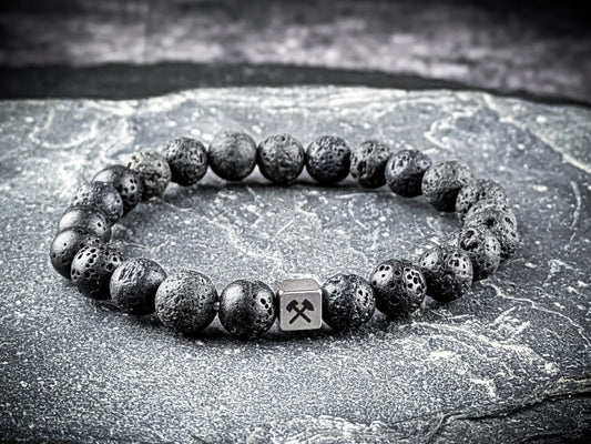 Ruhrgebiet Armband mit schwarzen Lavaperlen & Edelstahlwürfel Art. Nr. 1150