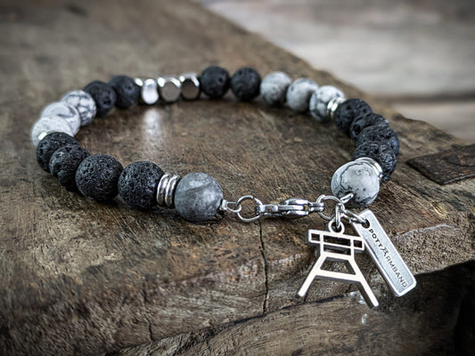 Ruhrgebiet Herren Armband mit Edelsteinperlen Grauer Seiden-Jaspis Art. Nr. 1056