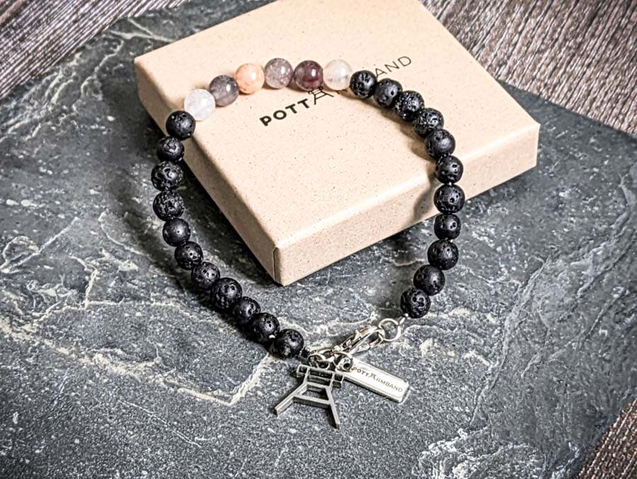 Ruhrgebiet Armband mit Edelstahl Anhänger "Zechenturm" Edelstein- und Lavaperlen Art. Nr. 1039