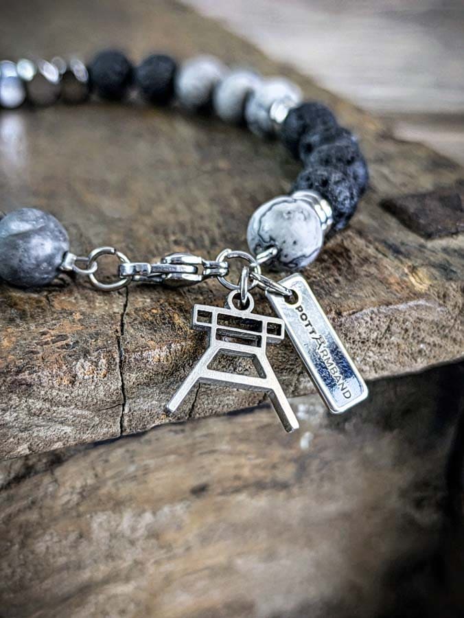 Ruhrgebiet Herren Armband mit Edelsteinperlen Grauer Seiden-Jaspis Art. Nr. 1056