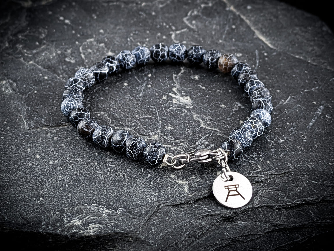 Ruhrgebiet Armband "Zeche", "Schlägel & Eisen" Achatperlen, schwarz Art.Nr. 1030