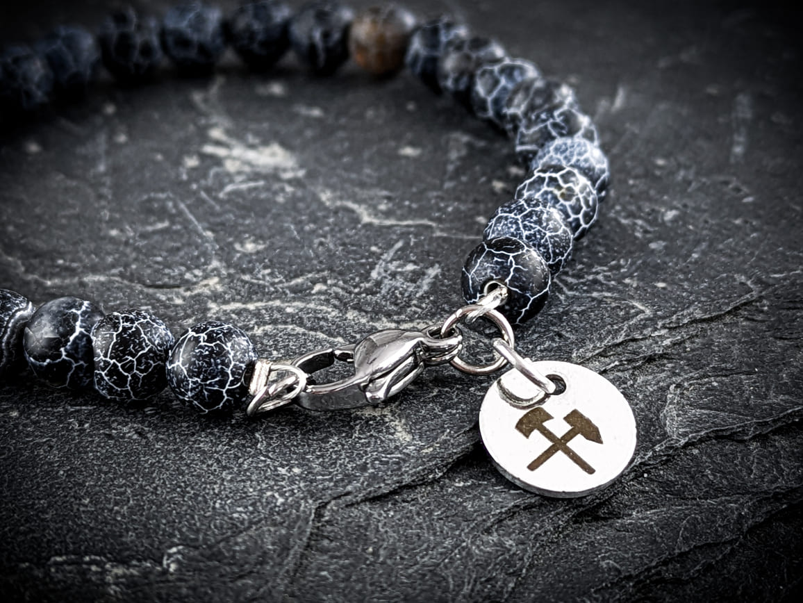 Ruhrgebiet Armband "Zeche", "Schlägel & Eisen" Achatperlen, schwarz Art.Nr. 1030