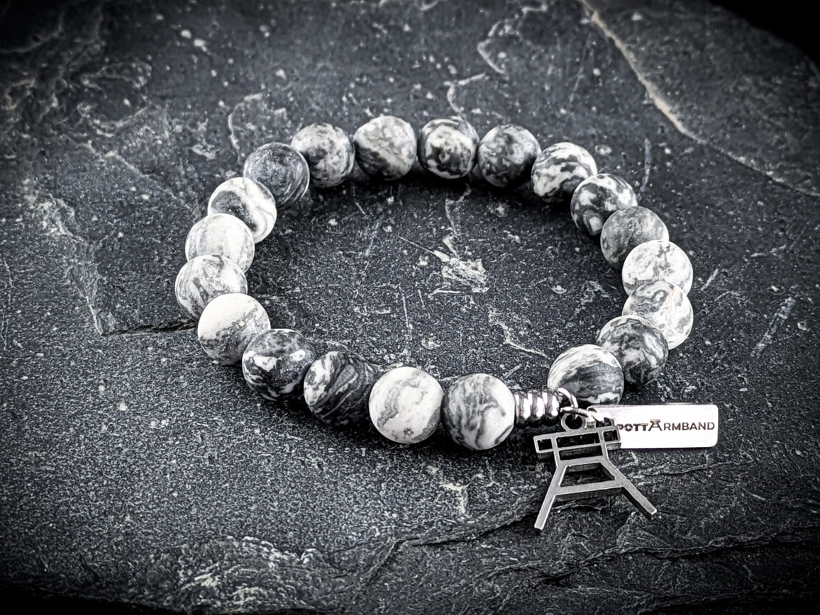 Ruhrgebiet Armband mit Edelsteinperlen Seiden-Jaspis grau matt Art. Nr. 1043