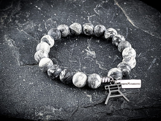 Ruhrgebiet Armband mit Edelsteinperlen Seiden-Jaspis grau matt Art. Nr. 1043